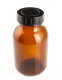 Wide-mouth amber glass bottle with lid...